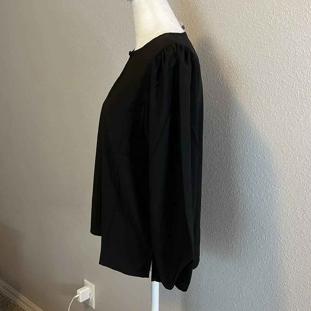 JCrew Puff Sleeve Satin Back Crepe Blouse Black Size Small Petite NWT